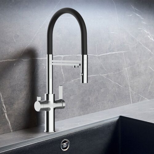 3-Wege Armatur Levanto Neo Messing verchromt mit schwarzem Flex-Schlauch – Bild 5