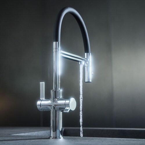 3-Wege Armatur Levanto Neo Messing verchromt mit schwarzem Flex-Schlauch – Bild 3